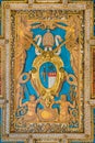 Pope Gregory XVI coat of arms from the ceiling of the Basilica of San Sebastiano Fuori Le Mura, in Rome, Italy.