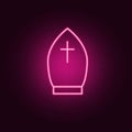 pope hat neon icon. Elements of Religion set. Simple icon for websites, web design, mobile app, info graphics Royalty Free Stock Photo