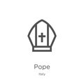 pope icon vector from italy collection. Thin line pope outline icon vector illustration. Outline, thin line pope icon for website