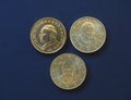 Pope John Paul II, Benedict XVI and Francis I 50 cents coins Royalty Free Stock Photo