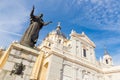 Pope John Paul II statue in front of Cathedral Almudena of Madrid, Spain. Royalty Free Stock Photo