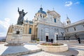 Pope John Paul II statue in front of Cathedral Almudena on a spring day in Madrid Royalty Free Stock Photo