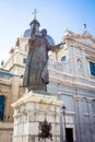 Pope John Paul II statue in front of Cathedral Almudena on a spring day in Madrid Royalty Free Stock Photo