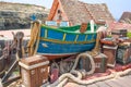 Popeye village on a sunny day. Famous attraction and open-air museum on Malta island. Summer landscape.