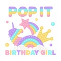 Popit birthday girl sublimation in fidget toy style. Bubble pop it birthday lettering. Pop it t-shirt design as a trendy Royalty Free Stock Photo