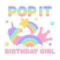 Popit birthday girl sublimation in fidget toy style. Bubble pop it birthday lettering. Pop it t-shirt design as a trendy Royalty Free Stock Photo