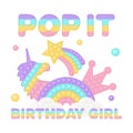 Popit birthday girl sublimation in fidget toy style. Bubble pop it birthday lettering. Pop it t-shirt design as a trendy Royalty Free Stock Photo