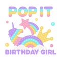 Popit birthday girl sublimation in fidget toy style. Bubble pop it birthday lettering. Pop it t-shirt design as a trendy Royalty Free Stock Photo