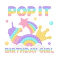 Popit birthday girl sublimation in fidget toy style. Pop it t-shirt design as a trendy silicone toy for fidget in Royalty Free Stock Photo