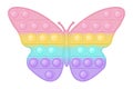 Popit figure butterfly a fashionable silicon toy for fidgets. Addictive anti stress toy in pastel rainbow colors. Bubble