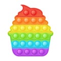 Popit figure cake as a fashionable silicon toy for fidgets. Addictive anti stress toy in bright rainbow colors. Bubble