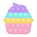 Popit figure cake as a fashionable silicon toy for fidgets. Addictive anti stress toy in pastel rainbow colors. Bubble