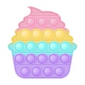 Popit figure cupcake as a fashionable silicon toy for fidgets. Addictive anti stress toy in pastel rainbow colors