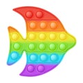 Popit figure fish as a fashionable silicon toy for fidgets. Addictive anti stress toy in bright rainbow colors. Bubble