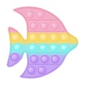 Popit figure fish as a fashionable silicon toy for fidgets. Addictive anti stress toy in pastel rainbow colors. Bubble