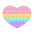 Popit figure heart as a fashionable silicon toy for fidgets. Addictive anti stress toy in pastel rainbow colors. Bubble