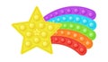 Popit figure star tail as a fashionable silicon toy for fidgets. Addictive anti stress toy in bright rainbow colors