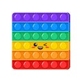 Popit kawaii wink vector toy, rainbow push bubbles, sensory game, fidget character. Antistress finger gadget emoticon. Colorful