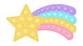 Popit star with a rainbow tail in style a fashionable silicon fidget toys. Antistress toy in pastel colors - pink, blue