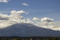 Popocatepetl active volcano, blue sky erupting