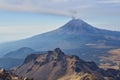 Popocatepetl volcano in Mexico, Tourist on the peak of high rocks. Sport and active life concept Royalty Free Stock Photo