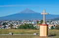 Popocatepetl volcano, Mexico. View from Church of Virgin of the remedies in Cholula