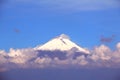 Popocatepetl volcano with snow and clouds near cholula  puebla, mexico I Royalty Free Stock Photo