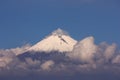 Popocatepetl volcano with snow and clouds near cholula  puebla, mexico V Royalty Free Stock Photo