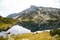 Popovo lake at Bezbog, Bulgaria and mountains reflection