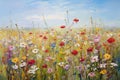 Poppies and daisies in a field. Digital painting, Flowers paintings monet painting claude impressionism paint landscape flower Royalty Free Stock Photo