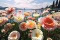 Poppies on Lake Como in Italy, Summer season