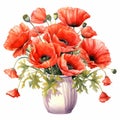 Watercolor Poppies In Detailed Illustration Style