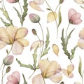 Poppies watercolor seamless pattern on white background. Royalty Free Stock Photo