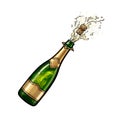 Popping bottle of champagne with cork flying out. Hand drawn vector illustration Royalty Free Stock Photo