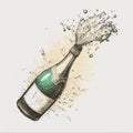 Popping champagne bottle. Champagne explosion. New year celebration. Happy new year poster