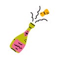 Popping Champagne Bottle with Cork as Festive Symbol Vector Illustration Royalty Free Stock Photo