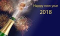 Popping champagne and fireworks at silvester 2018 Royalty Free Stock Photo