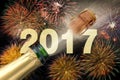 Popping champagne at new years eve 2017 Royalty Free Stock Photo