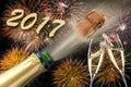 Popping champagne at new years eve 2017 Royalty Free Stock Photo