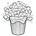 Popping popcorn from a box black and white coloring book. Corn as a dish of thanksgiving for the harvest, picture on a white Royalty Free Stock Photo