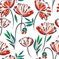 poppy. Botanical background from abstract flowers and leaves. seamless pattern summer floral background Royalty Free Stock Photo