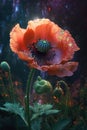 poppy on a dark background with rays of light. Generative AI Royalty Free Stock Photo