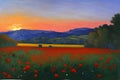 Poppy Field at Sunset - An impressionist oil painting. Generative AI Royalty Free Stock Photo