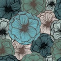 Poppy flower doodle floral vector seamless pattern summer fabric print design. Line texture petals Royalty Free Stock Photo