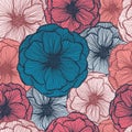 Poppy flower doodle floral vector seamless pattern summer fabric print design. Line texture petals Royalty Free Stock Photo