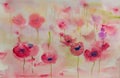 Poppy flower field, watercolor painting Royalty Free Stock Photo