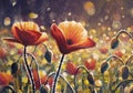 Poppy flowers. Acrylic art background with red poppies flowers. red poppies wildflowers Royalty Free Stock Photo