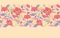 Poppy flowers and birds horizontal seamless