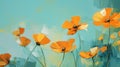 poppy flowers on a blue background. Digital painting. Oil painting Generative AI Royalty Free Stock Photo