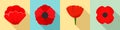 Poppy flowers icon set, flat style Royalty Free Stock Photo